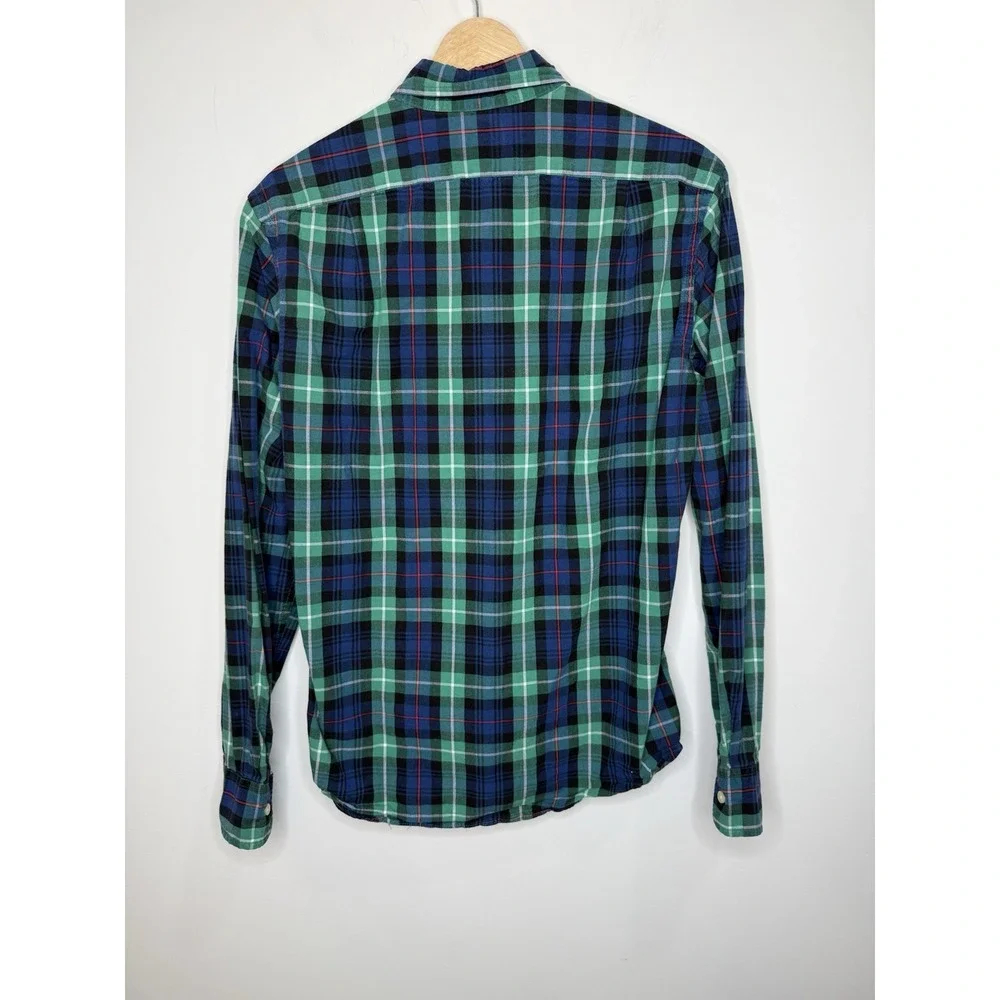 J.Crew Plaid Button Down Shirt Mens S Slim Fit Green Preppy Holiday Long‎ Sleeve